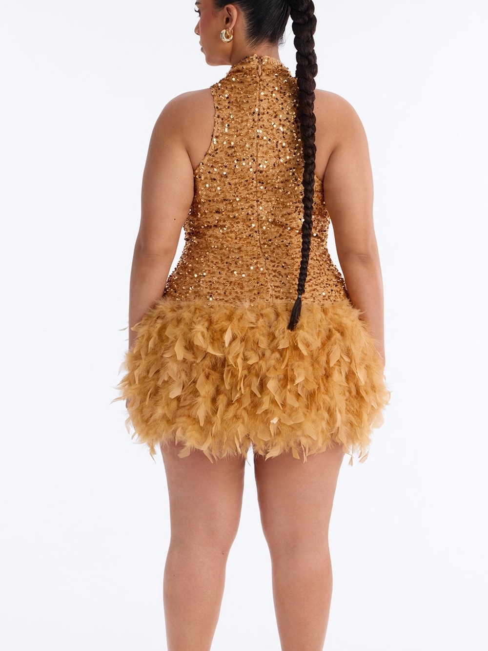 Zoey Gold Sequin Feather Mini Dress - Picture 3 of 4